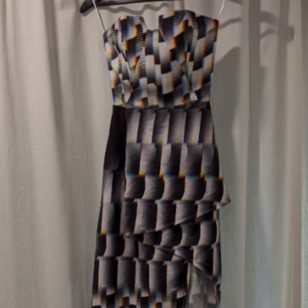 Strapless Geometric Black and Gray Dress